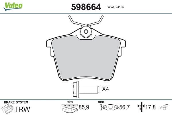 set placute frana,frana disc VALEO 598664