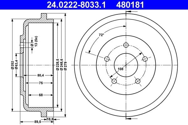 Tambur frana ATE 24.0222-8033.1