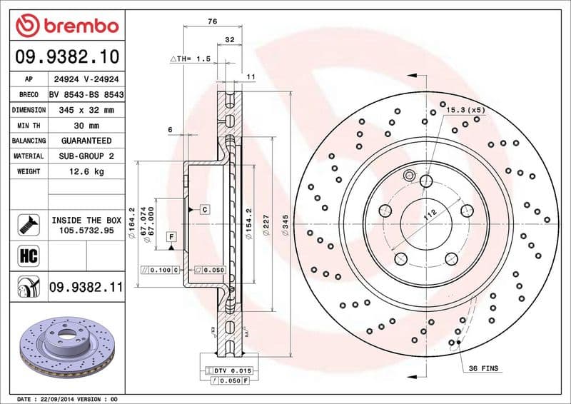 Disc frana BREMBO PRIME LINE - UV Coated 09.9382.11