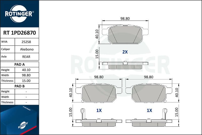 set placute frana,frana disc ROTINGER RT 1PD26870