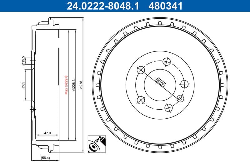 Tambur frana ATE 24.0222-8048.1