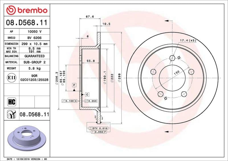 Disc frana BREMBO PRIME LINE - UV Coated 08.D568.11