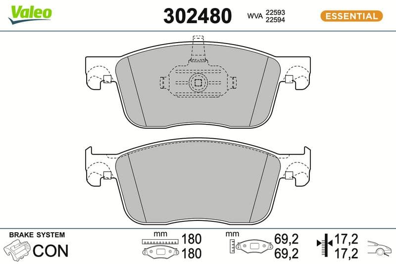 set placute frana,frana disc VALEO ESSENTIAL 302480