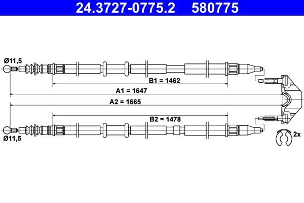 Cablu, frana de parcare ATE 24.3727-0775.2