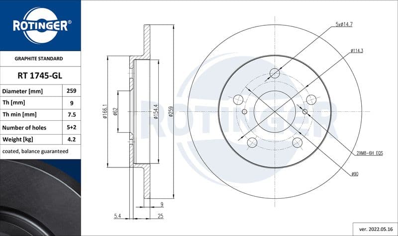Disc frana ROTINGER GRAPHITE LINE RT 1745-GL
