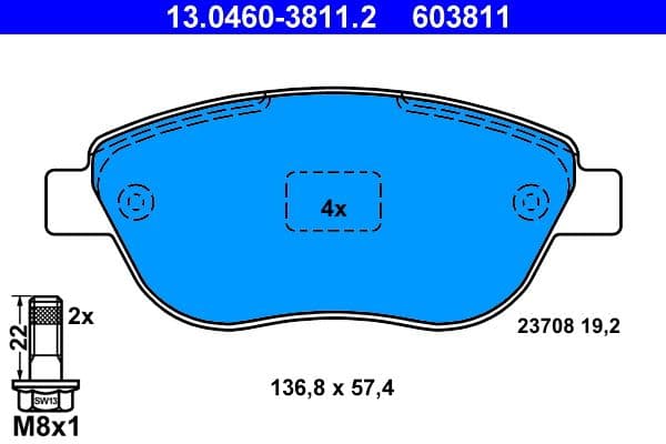 set placute frana,frana disc ATE 13.0460-3811.2