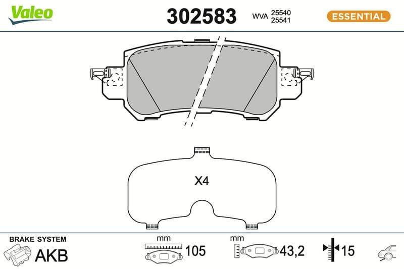 set placute frana,frana disc VALEO ESSENTIAL 302583