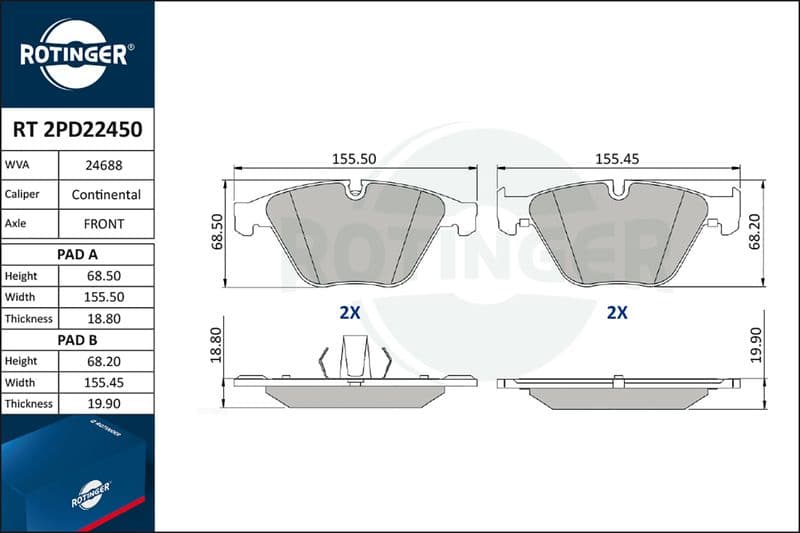 set placute frana,frana disc ROTINGER RT 2PD22450
