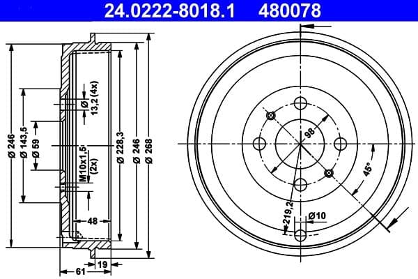 Tambur frana ATE 24.0222-8018.1
