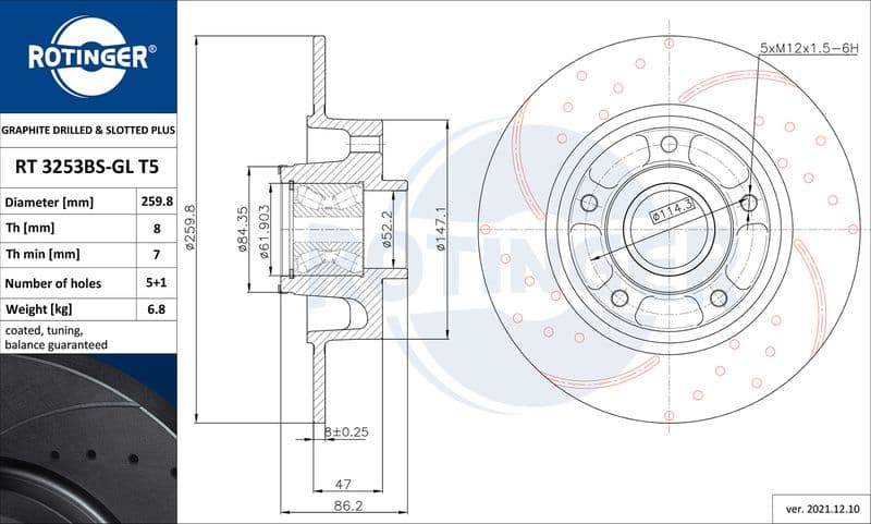 Disc frana ROTINGER GRAPHITE DRILLED & SLOTTED PLUS RT 3253BS-GL T5