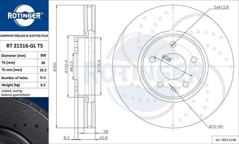 Disc frana ROTINGER GRAPHITE DRILLED & SLOTTED PLUS RT 21516-GL T5