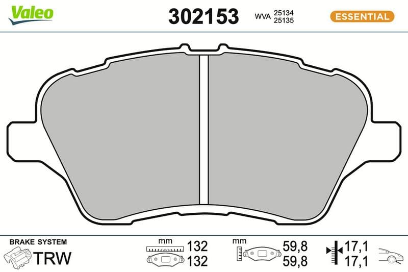 set placute frana,frana disc VALEO ESSENTIAL 302153