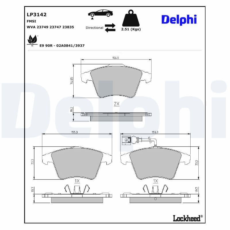 set placute frana,frana disc DELPHI LP3142