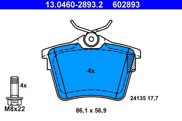 set placute frana,frana disc ATE 13.0460-2893.2