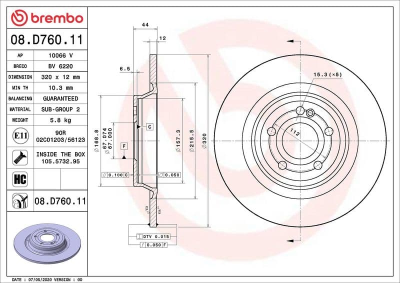 Disc frana BREMBO PRIME LINE - UV Coated 08.D760.11