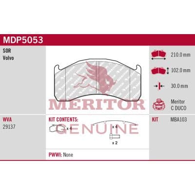 set placute frana,frana disc MERITOR BRAKE PAD KIT MDP5106