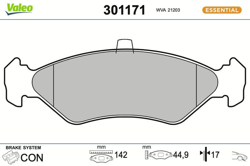 set placute frana,frana disc VALEO ESSENTIAL 301171