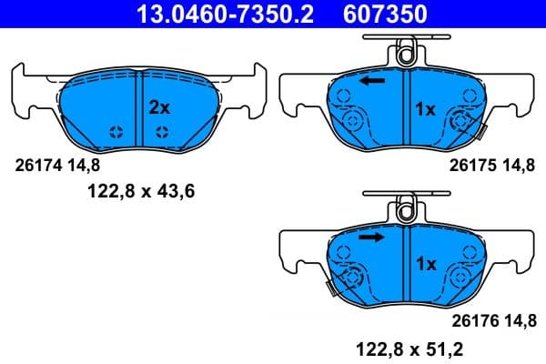 set placute frana,frana disc ATE 13.0460-7350.2