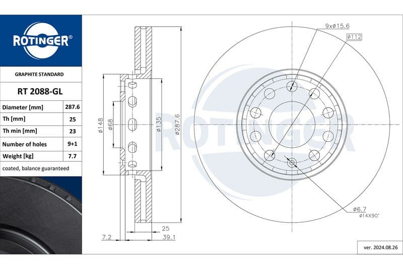 Disc frana ROTINGER GRAPHITE LINE RT 2088-GL