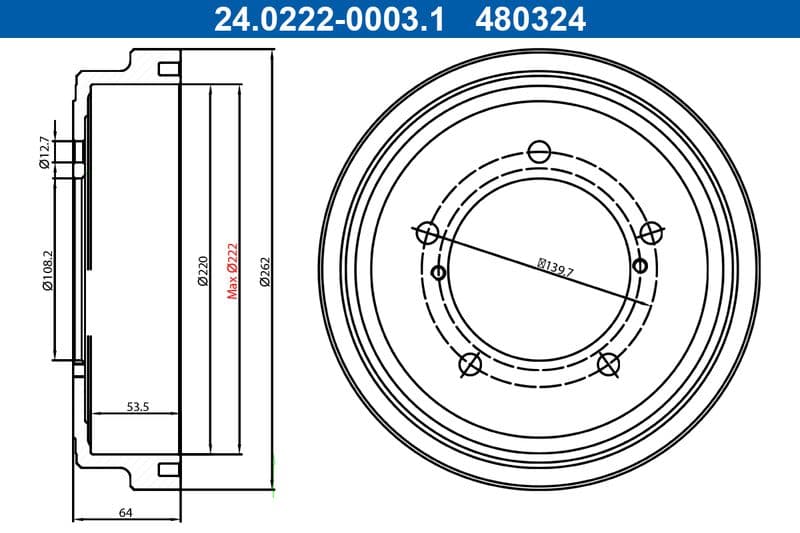Tambur frana ATE 24.0222-0003.1