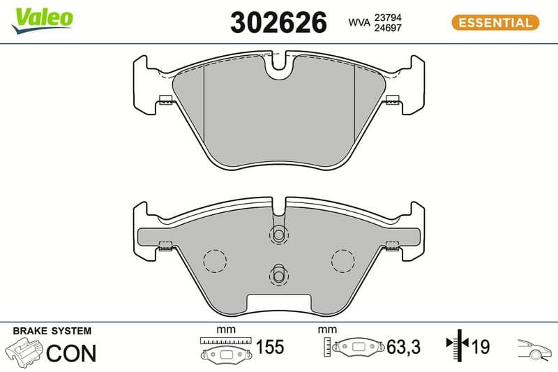 set placute frana,frana disc VALEO ESSENTIAL 302626