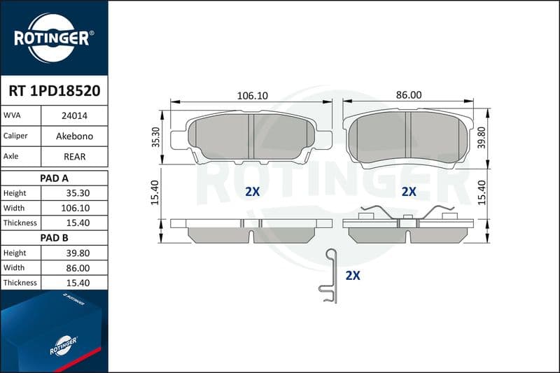 set placute frana,frana disc ROTINGER RT 1PD18520