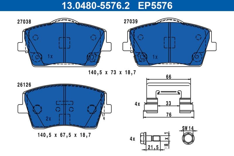 set placute frana,frana disc ATE 13.0480-5576.2