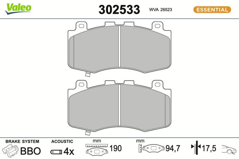 set placute frana,frana disc VALEO ESSENTIAL 302533