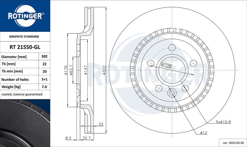 Disc frana ROTINGER GRAPHITE LINE RT 21550-GL