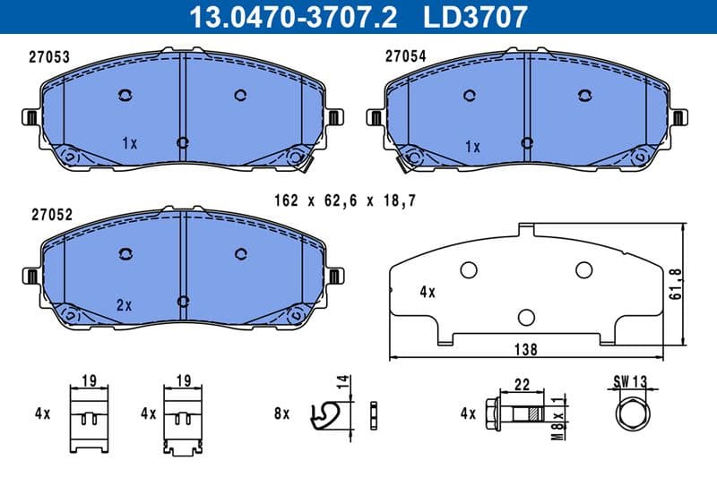 set placute frana,frana disc ATE 13.0470-3707.2