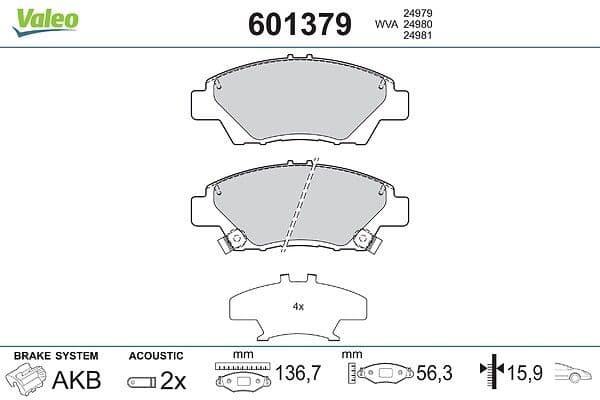 set placute frana,frana disc VALEO 601379