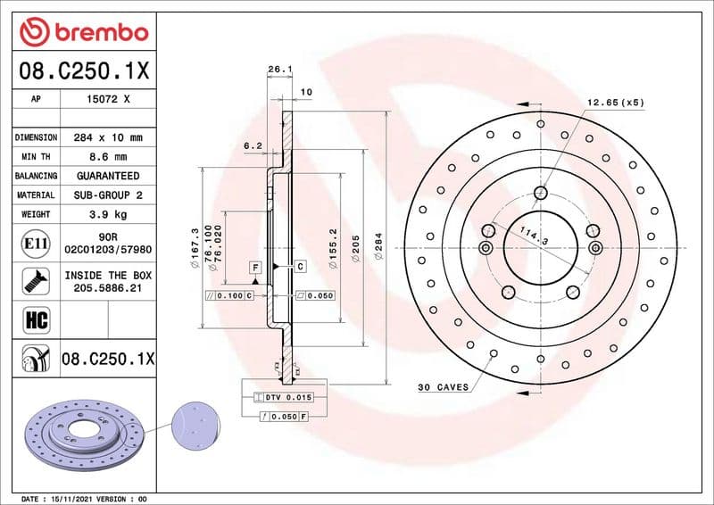 Disc frana BREMBO XTRA LINE - Xtra 08.C250.1X