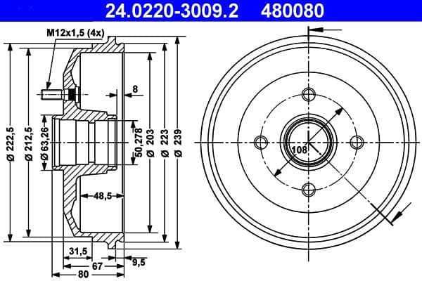 Tambur frana ATE 24.0220-3009.2