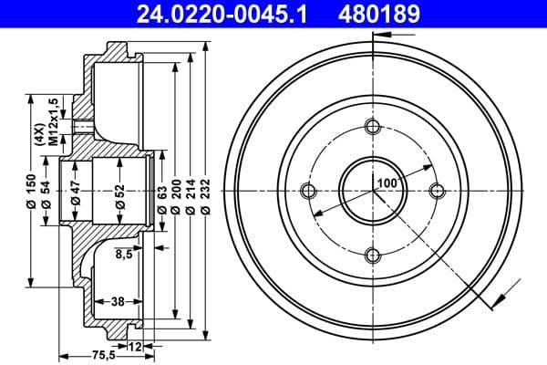 Tambur frana ATE 24.0220-0045.1