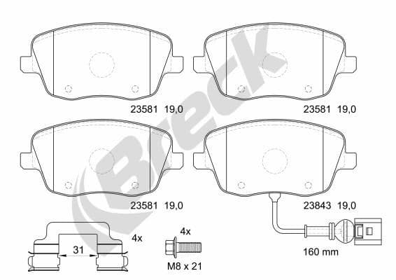 set placute frana,frana disc BRECK 23581 00 702 10
