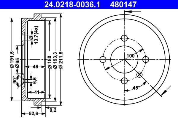 Tambur frana ATE 24.0218-0036.1