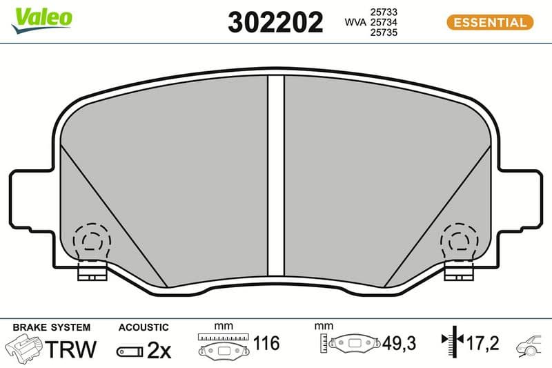 set placute frana,frana disc VALEO ESSENTIAL 302202