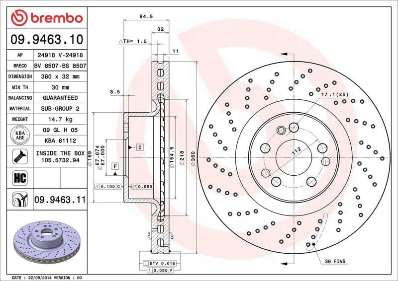 Disc frana BREMBO PRIME LINE - UV Coated 09.9463.11