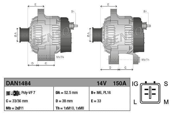 Generator / Alternator DENSO DAN1484