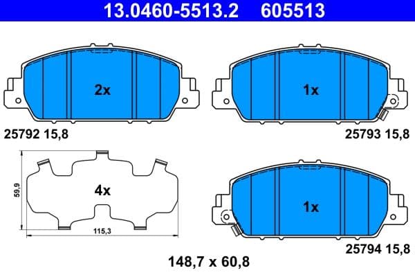 set placute frana,frana disc ATE 13.0460-5513.2