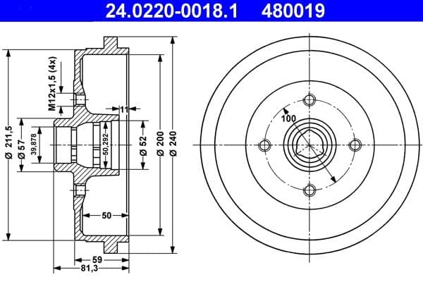 Tambur frana ATE 24.0220-0018.1