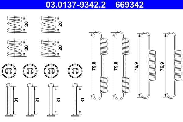 set accesorii, saboti frana parcare ATE 03.0137-9342.2