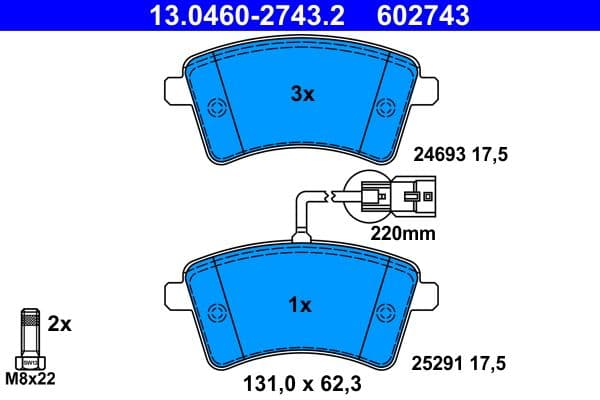 set placute frana,frana disc ATE 13.0460-2743.2