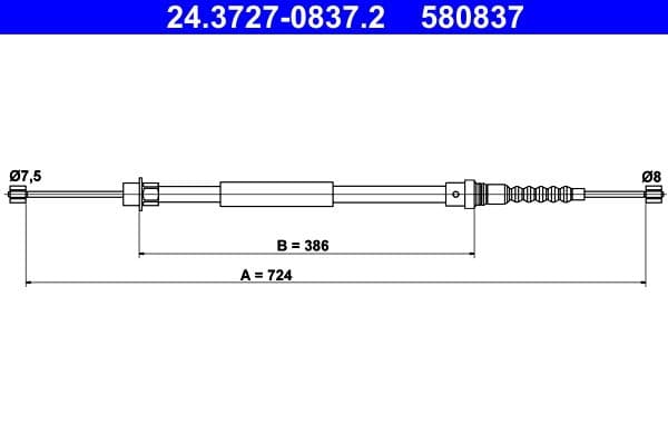 Cablu, frana de parcare ATE 24.3727-0837.2