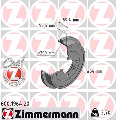 Tambur frana ZIMMERMANN COAT Z 600.1964.20