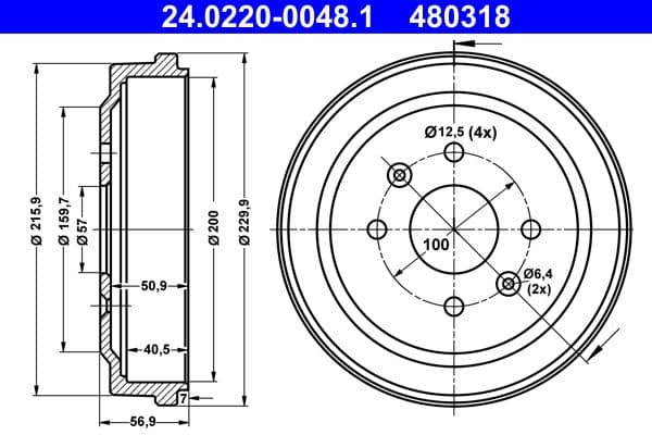 Tambur frana ATE 24.0220-0048.1