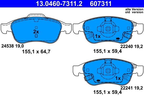 set placute frana,frana disc ATE 13.0460-7311.2