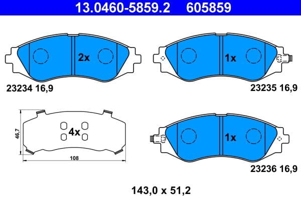 set placute frana,frana disc ATE 13.0460-5859.2