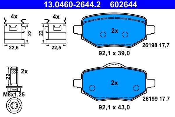 set placute frana,frana disc ATE 13.0460-2644.2