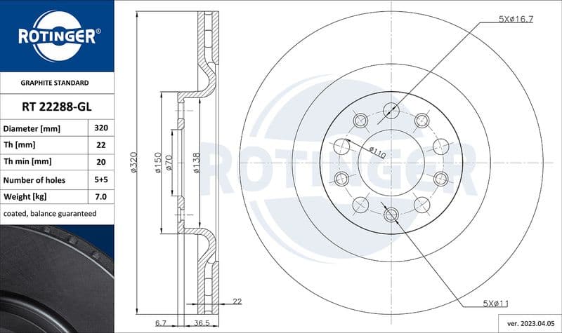 Disc frana ROTINGER GRAPHITE LINE RT 22288-GL